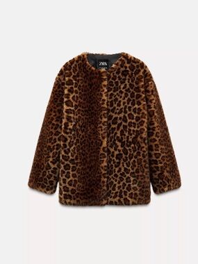 NWT ZARA Leopard Faux-Fur Coat in Brown Size L